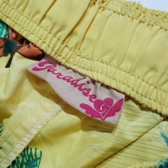 TROPICAL JUNGLE boardshorts summer Palm tree floral yellow women's SZ M - Picture 5 of 9